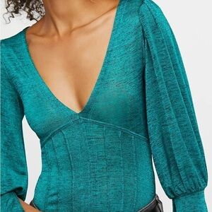 Free People Teal Green Killer Queen Long Sleeve Top